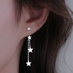 ⭐️ Stainless Steel Hypoallergenic Dangley Stars On Chains C-Hoop Earrings (OS) ⭐